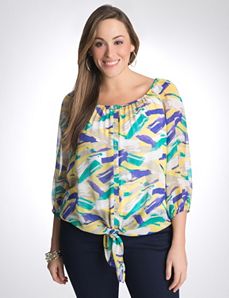Plus size chiffon tie front blouse