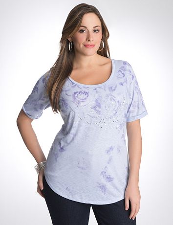 Plus size embellished rose tee