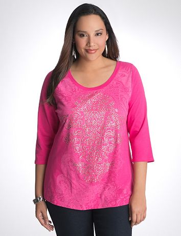 Plus Size Studded Scroll Tee by Lane Bryant