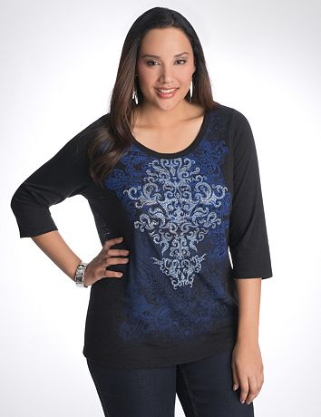 Plus Size Studded Scroll Tee by Lane Bryant