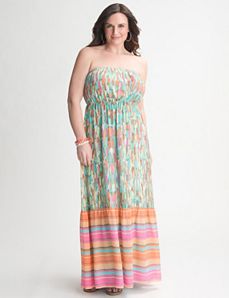 Mixed Print Strapless Maxi Dress by Lane Bryant