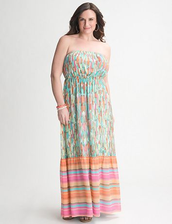 Mixed Print Strapless Maxi Dress by Lane Bryant