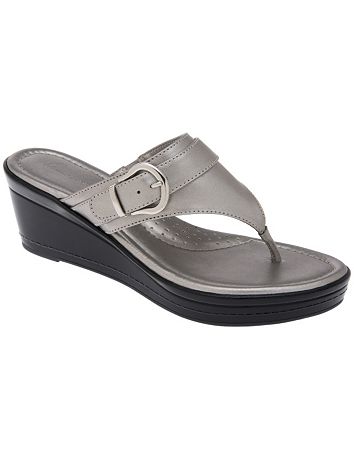 Wide Width Buckled Metallic Wedge Sandal