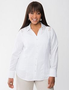 Lace shoulder linen shirt by Lane Bryant