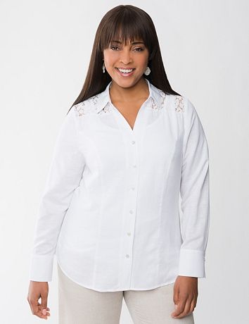 Lace shoulder linen shirt by Lane Bryant