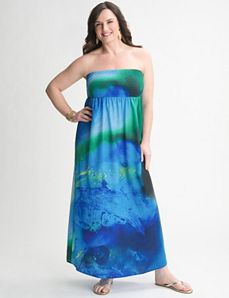 Watercolor Strapless Maxi Dress by Lane Bryant