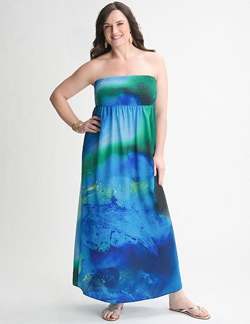 Watercolor Strapless Maxi Dress by Lane Bryant