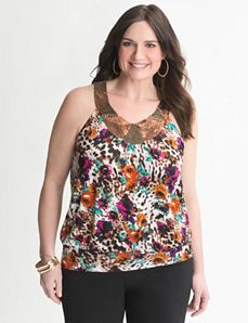 Sequin mixed print halter top
