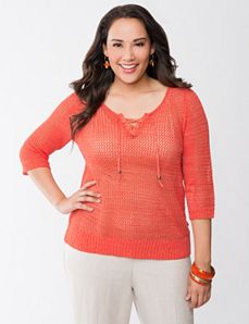 Tie front shimmer sweater