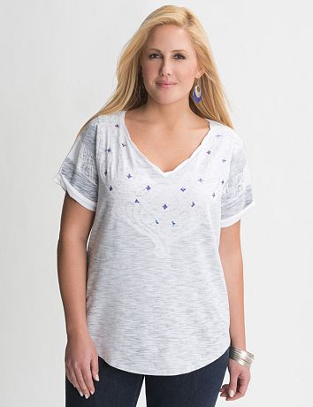 Sequin lace print tee