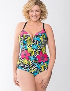Lace up floral maillot swim suit by Cacique