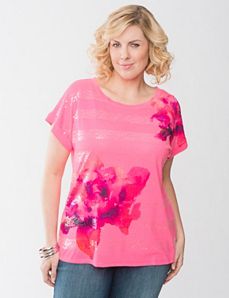 Sequin stripe floral tee by Lane Bryant
