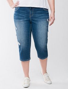 Distressed embellished capri