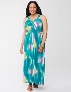 Printed maxi dress with braided straps