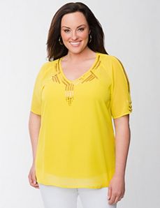 Lane Collection beaded cold shoulder top