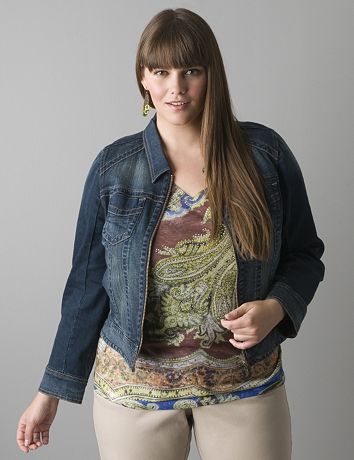 Zip front denim jacket by Lane Bryant
