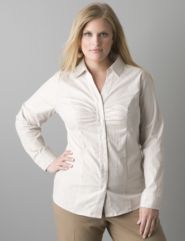 Plus sized Metallic stripe long sleeve shirt by Lane Bryant
