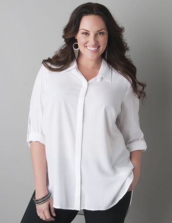 Beaded placket button front tunic by Lane Bryant