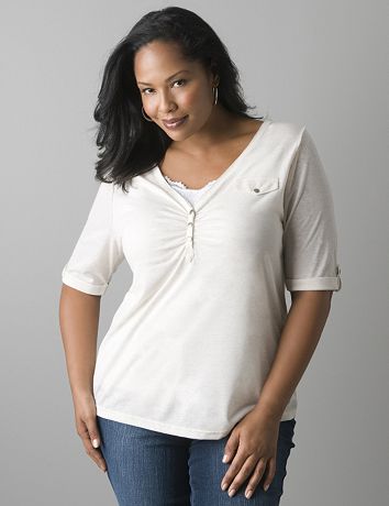 Plus size raw edge henley top by Lane Bryant