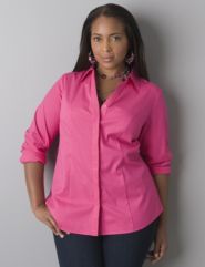Pleated front long sleeve shirt by Lane Bryant