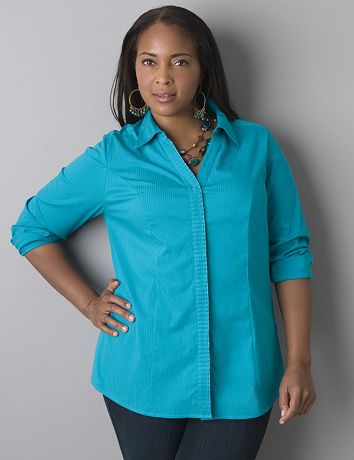 Pleated front long sleeve shirt by Lane Bryant