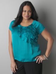 Ruffle front short sleeve blouse by Lane Bryant