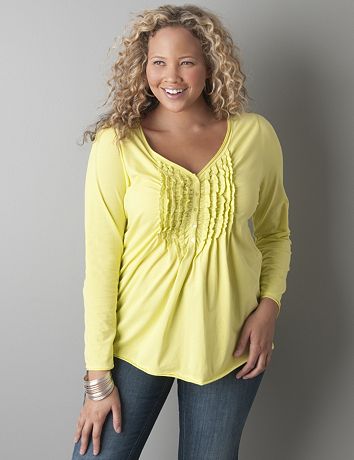 Ruffled long sleeve henley top by Lane Bryant