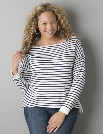 Striped boat neck sweatshirt by Lane Bryant