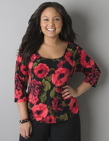 Shirred floral 3/4 sleeve top by Lane Bryant
