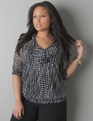 Polka dot sheer peasant top by Lane Bryant