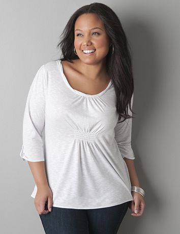 3/4 sleeve smocked slub shirt by Lane Bryant