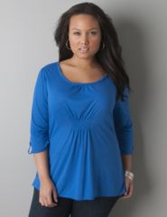 3/4 sleeve smocked slub shirt by Lane Bryant