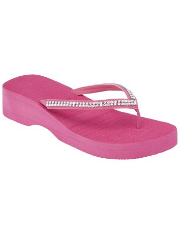 Wide Rhinestone strap wedge sandal by Lane Bryant