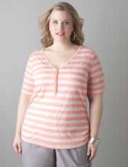 Full figure Striped slub henley tee by Lane Bryant