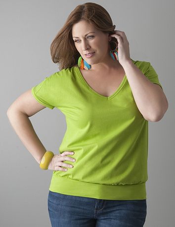 Band bottom V-neck top by Lane Bryant