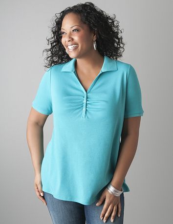 Full figure Ruched polo shirt by Lane Bryant