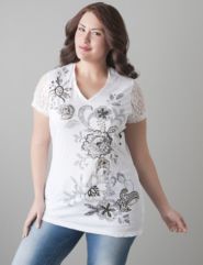 Lace sleeve crinkle tee by Seven7