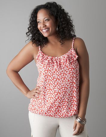 Plus sized Leaf print ruffled tank by Lane Bryant