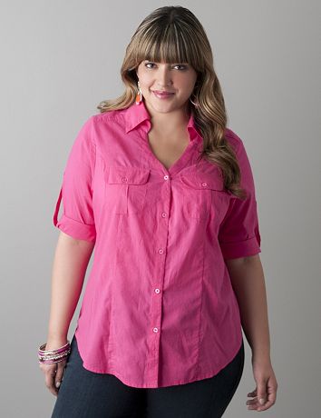 Rolled sleeve camp shirt by Lane Bryant