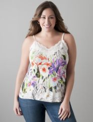 Print Seamless cami with V-neck medallion lace