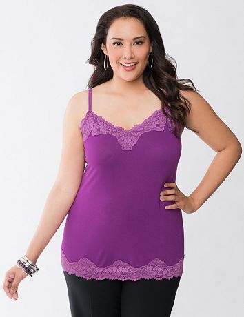 Seamless cami with floral lace  by Lane Bryant
