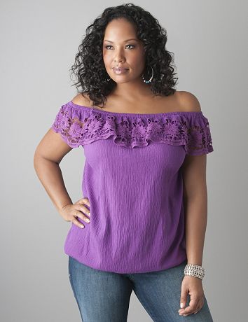 Off the shoulder gauze top by Lane Bryant