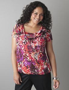 Draped Neck Print Mesh Top by Lane Bryant
