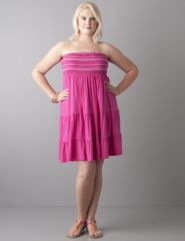 Stitch accent smocked tube dress by Lane Bryant