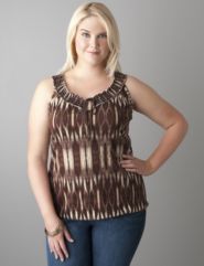 Smocked strap print tank by Lane Bryant