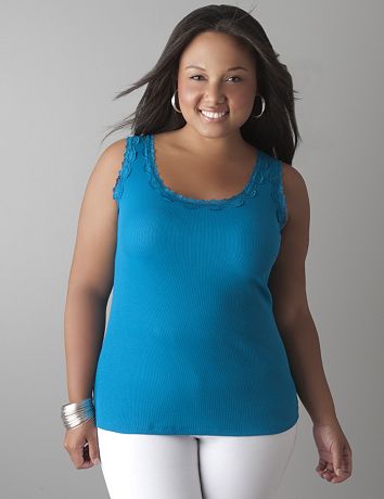 Lace trim ribbed tank by Lane Bryant