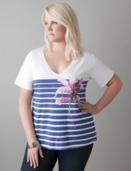Embellished striped floral tee
