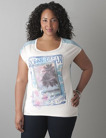 Plus Sized Chiffon Back Floral Tee by Lane Bryant