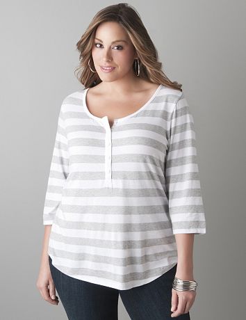 Mixed stripe henley top by Lane Bryant