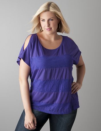 Lace inset cold shoulder top by Lane Bryant